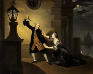 David Garrick Jaffierina ja Susannah Cibber Belviderana Thomas Otwayn näytelmässä "Venice Preserv